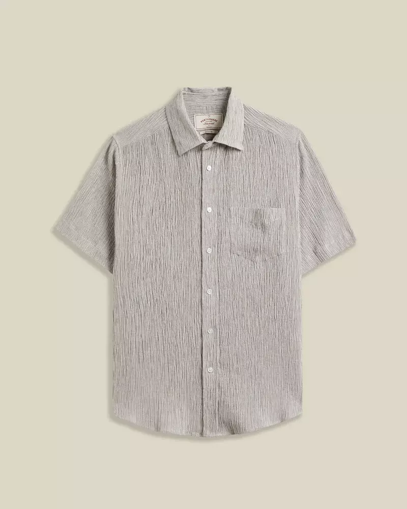 Portuguese Flannel gestreiftes Aaron Sand Kurzarm Hemd Herren beige